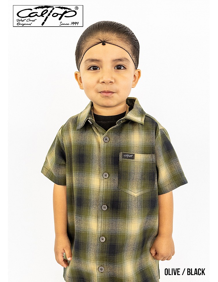 KS001 S/S PLAID : OLIVE-BLACK